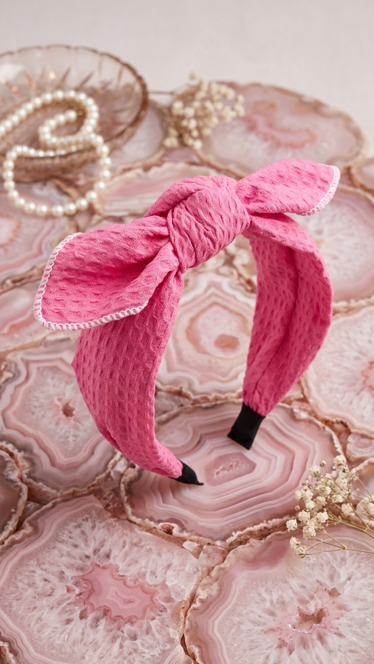 Haarreif mit Schleife in Waffeloptik – Rosa für Frauen & Mädchen (One Size)