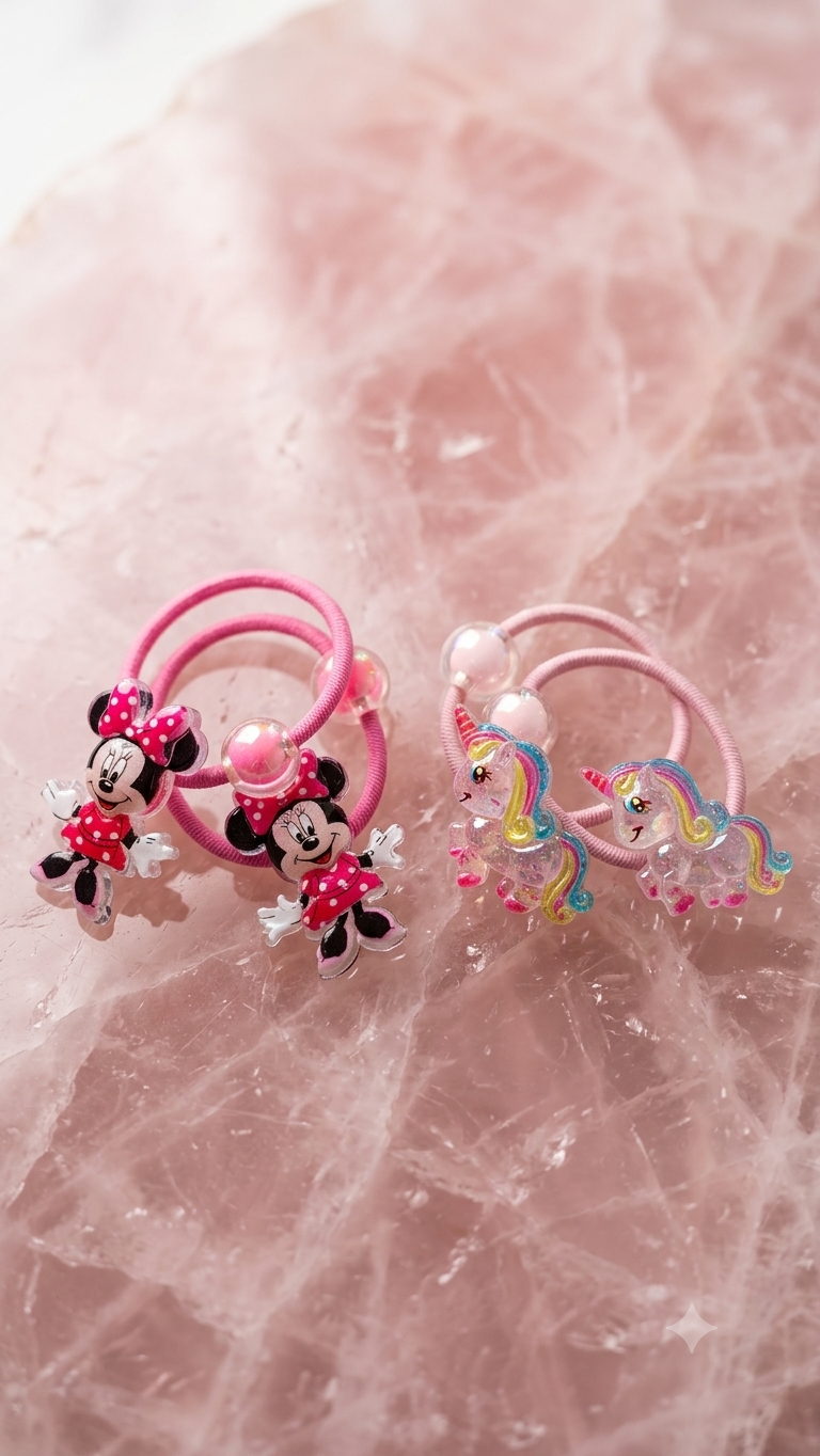 Süßes Haargummi-Set für Kindern – Minnie Maus & Einhörner (4er-Set)