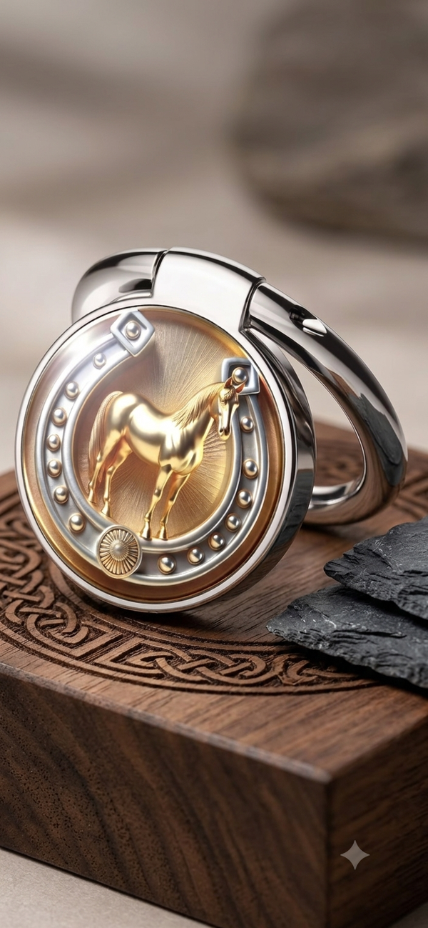 Handyring für Frauen „Goldenes Pferd im Hufeisen“ – Edler Smartphone Fingerhalter & Handyständer Bicolor (Ø 3,0 cm)💖
