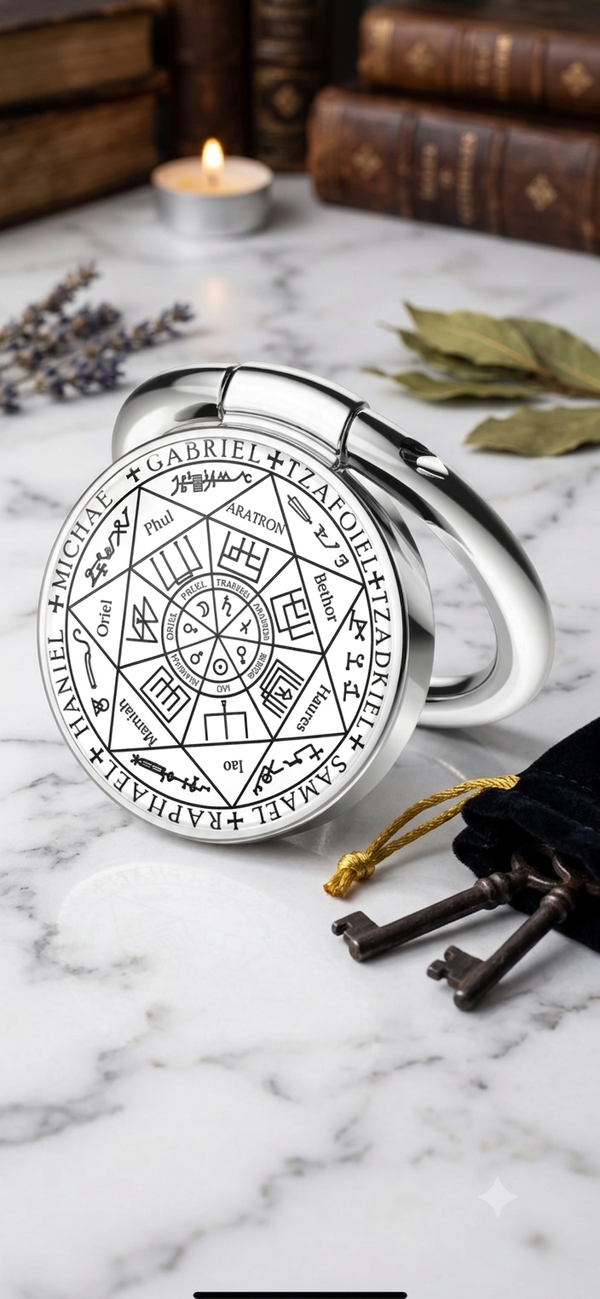 Mystischer Erzengel-Handyring für Frauen – Spiritueller Smartphone Fingerhalter & Handyständer mit Sigillen-Motiv Silber (Ø 3,5 cm)💖