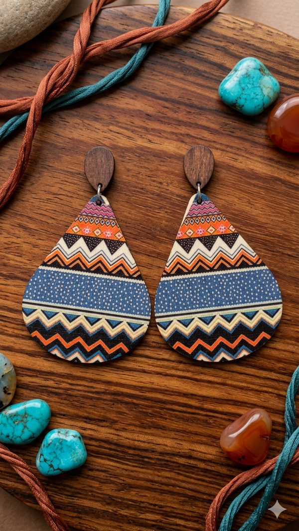 Statement-Ohrringe aus Holz mit Ethno-Muster (für Frauen) – 8 cm