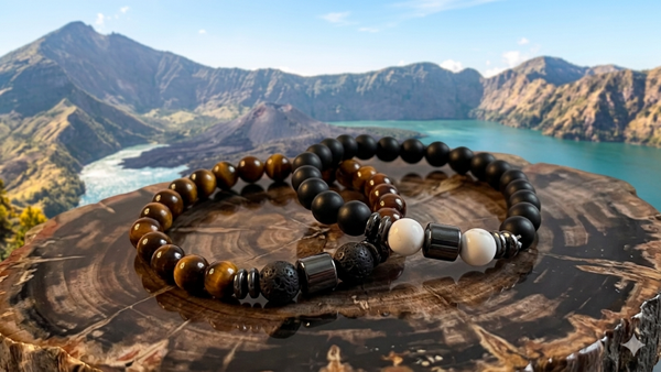 Perlenarmband Set aus Natursteinen mit Elastikband (für Männer) – 2er-Set