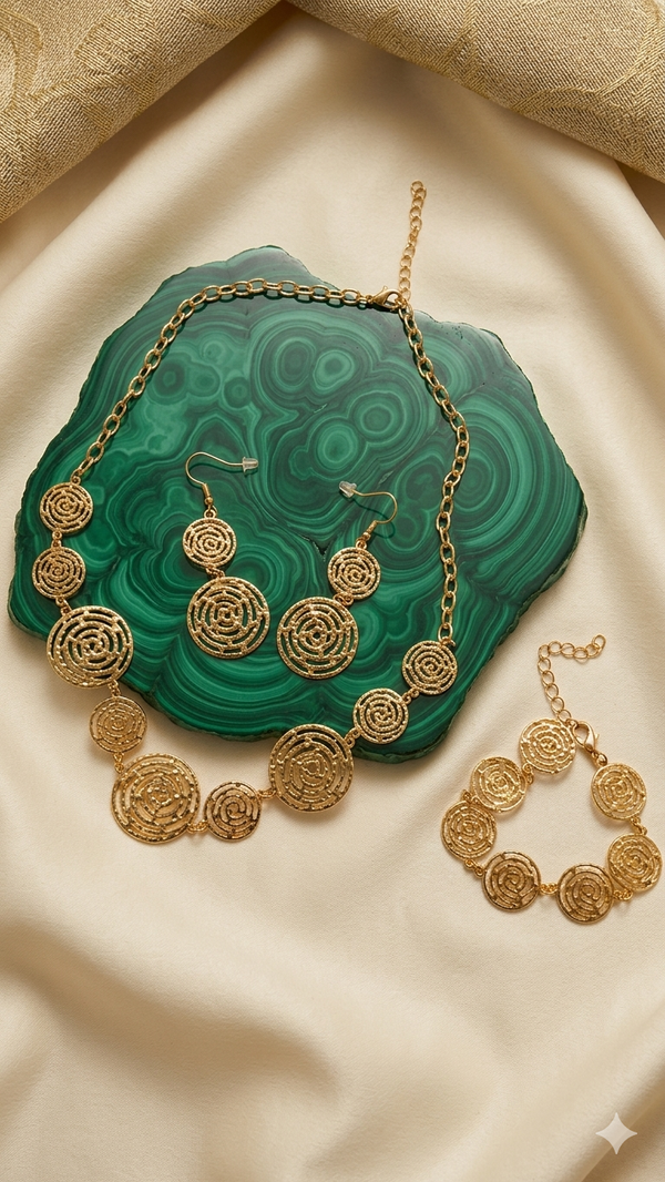 Elegantes Schmuckset in Gold-Optik mit spiralförmigen Ornamenten für Frauen