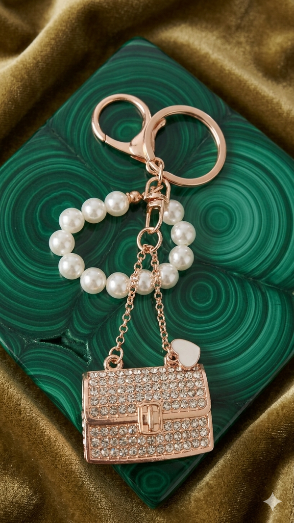 Edler Handtaschen-Schlüsselanhänger mit Perlen und Strass für Frauen