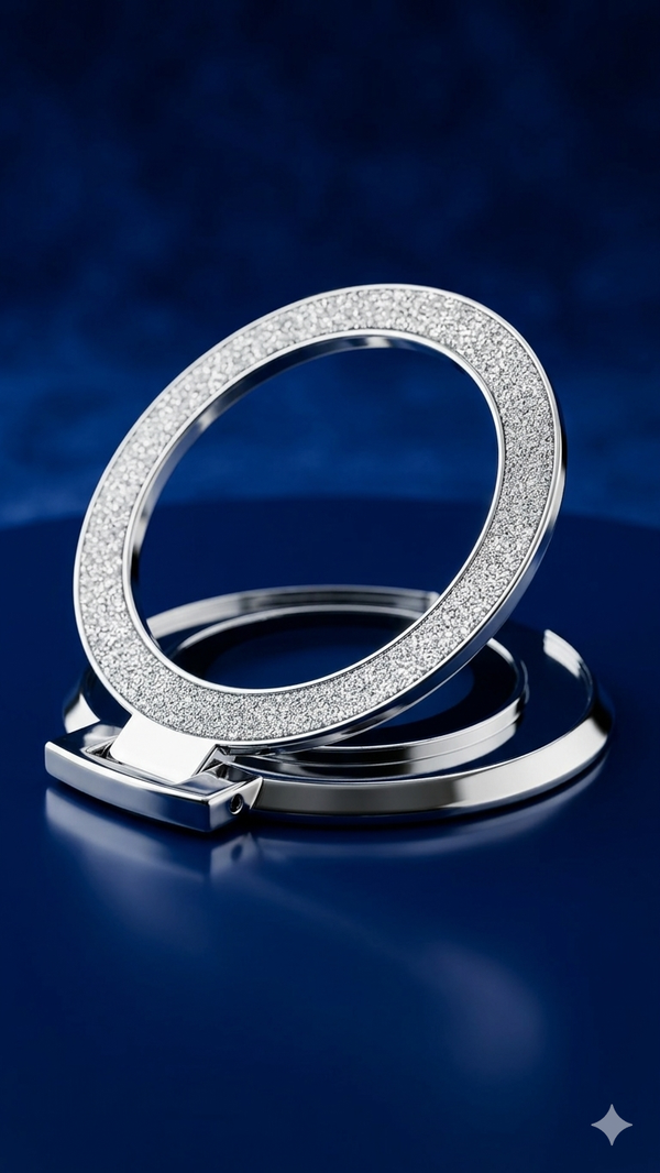 Stylischer Glitzer-Handyring mit Standfunktion in Silber für Frauen