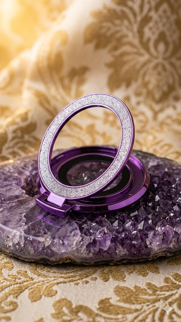 Stylischer Glitzer-Handyring mit Standfunktion in Lila für Frauen
