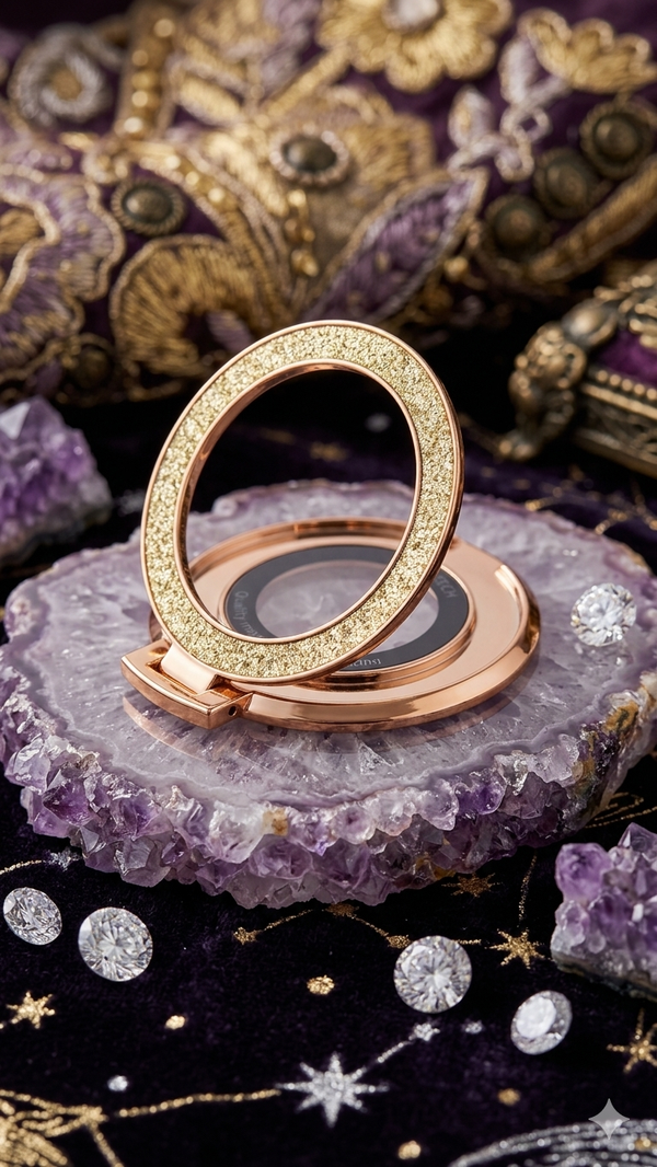Stylischer Glitzer-Handyring mit Standfunktion in Champagner-Gold für Frauen