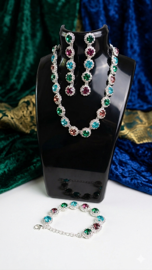 Prachtvolles Strass-Schmuckset mit bunten Kristallsteinen für Frauen