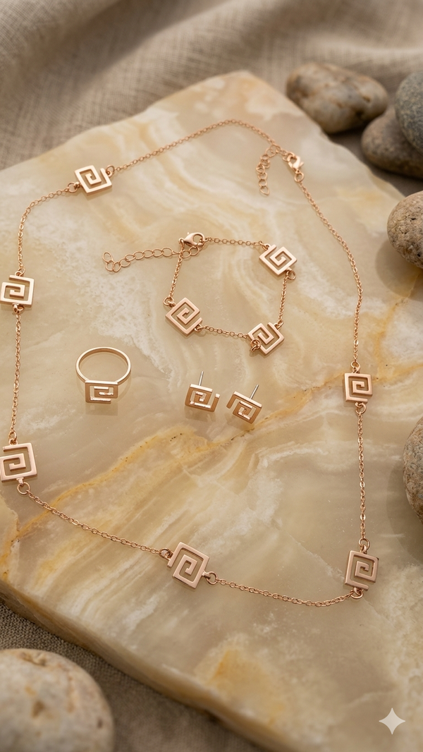 Filigranes Mäander-Schmuckset in edler Gold-Optik für Frauen