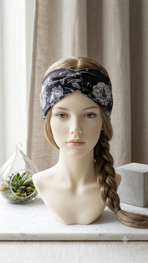 Stirnband mit Blumen-Muster & Twist-Knoten für Frauen