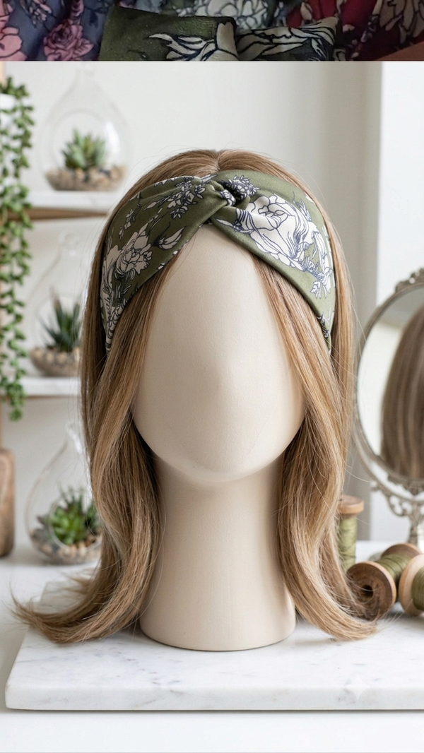 Breites Boho-Haarband in Olivgrün (One Size) für Frauen