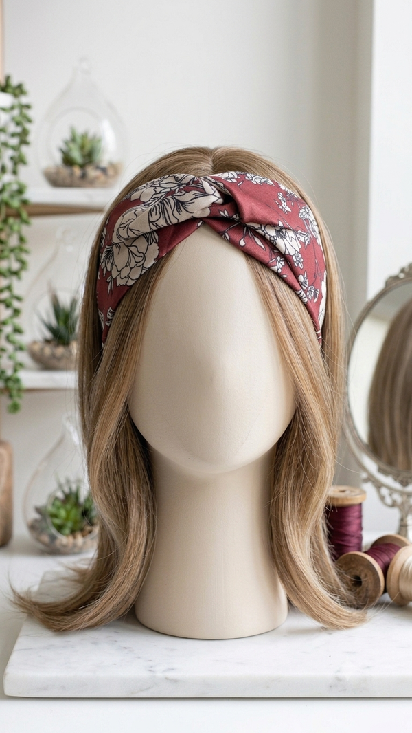 Breites Boho-Haarband in Bordeauxrot (One Size) für Frauen