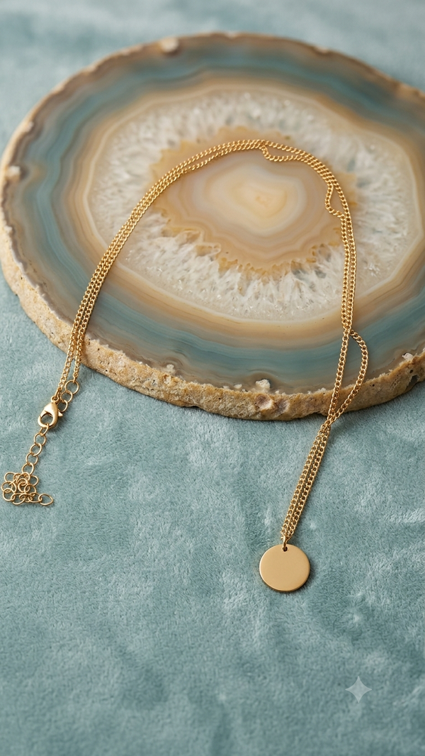 Filigrane Plättchen-Halskette (77 cm) – Elegante lange Gliederkette mit Coin-Anhänger in Gold für Frauen