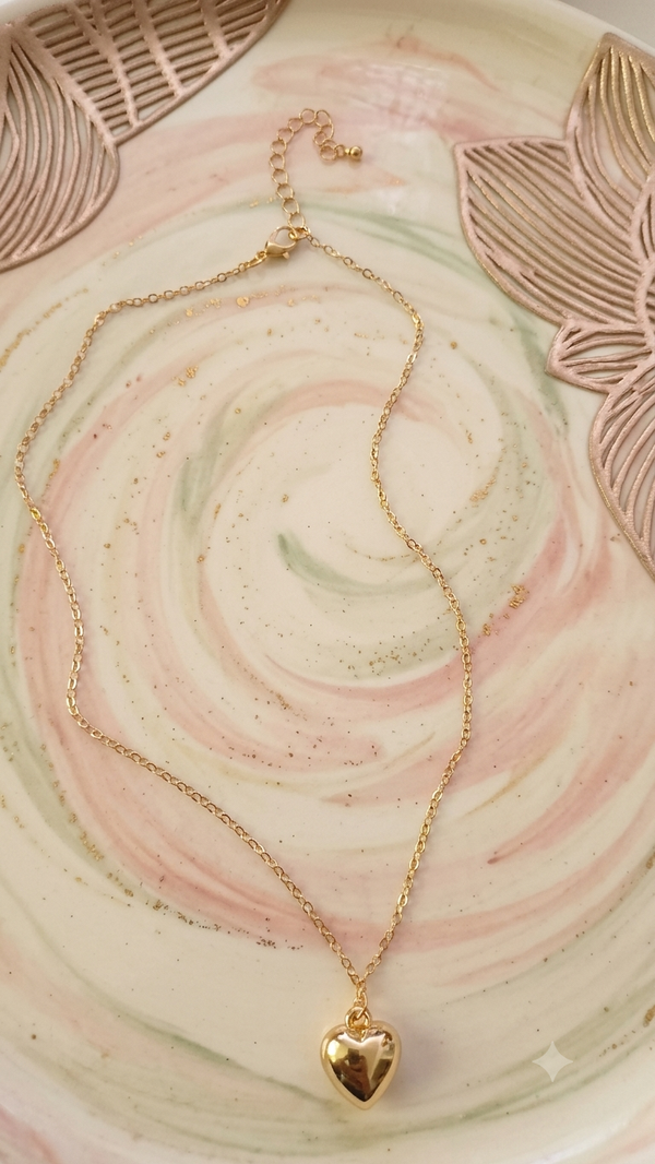 Filigrane Herz-Halskette (49 cm) – Elegante Gliederkette mit 3D-Herzanhänger in Gold für Frauen
