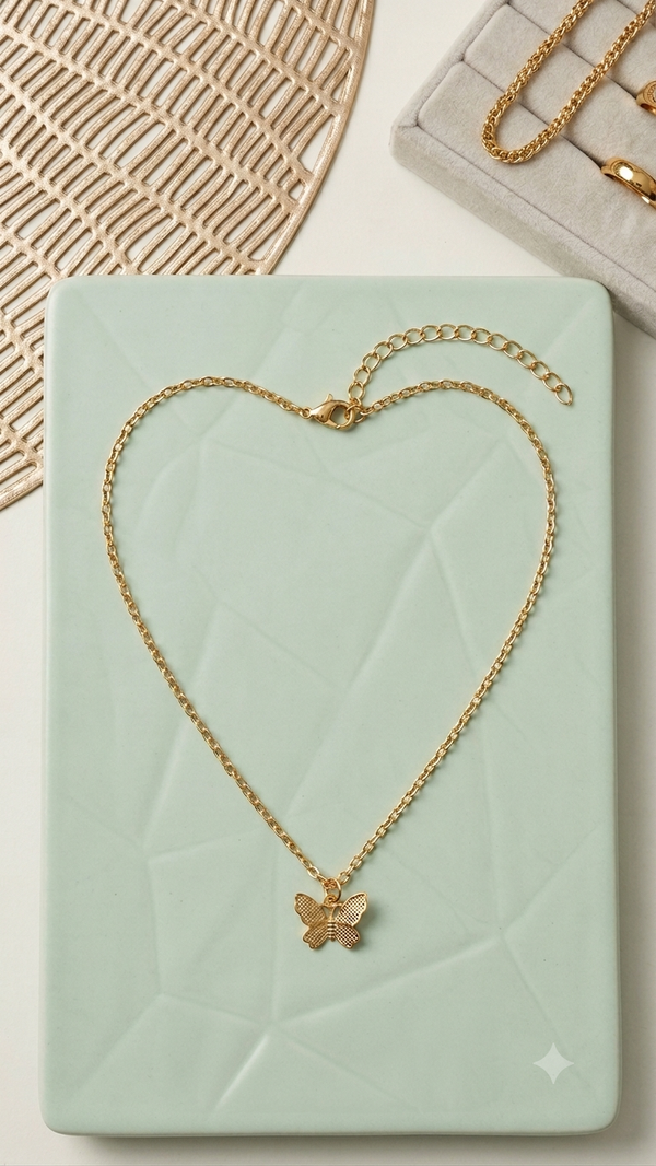 Filigrane Schmetterlings-Halskette (46,5 cm) – Verspielte Gliederkette in Gold für Frauen