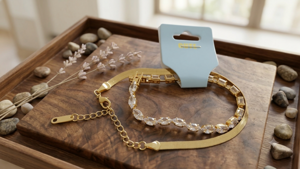Glamouröses 2er-Set Fußkettchen & Armband – Elegante Schlangenkette & funkelndes Zirkonia-Tennisband in Gold für Frauen