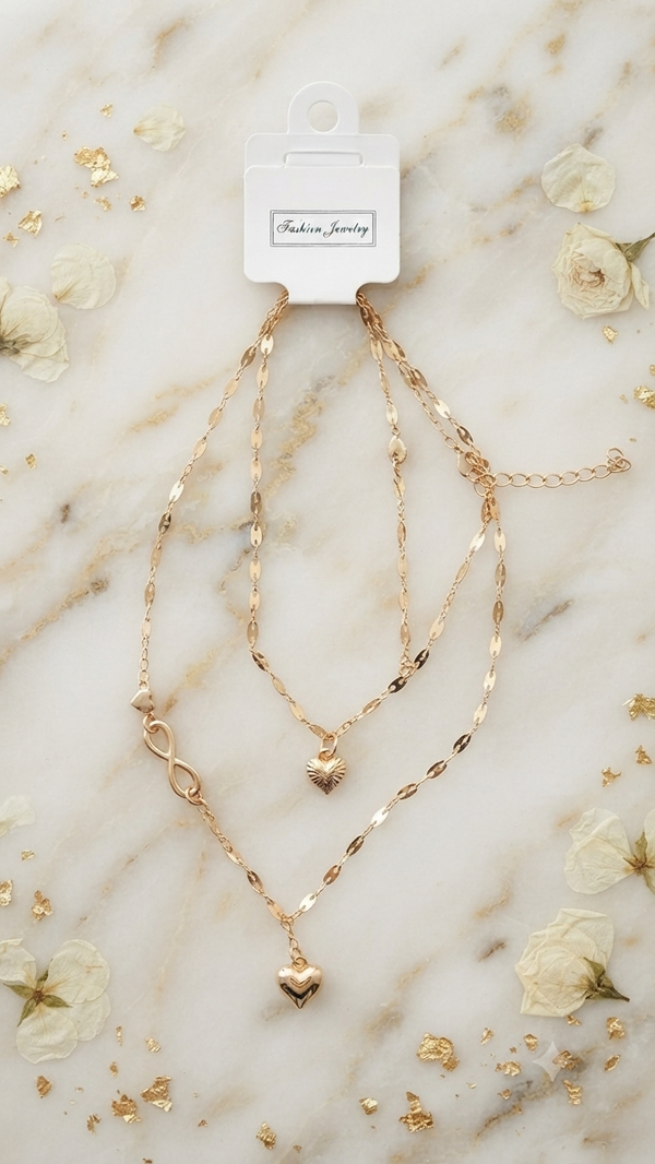 Mehrreihige Layering-Halskette mit Herz- und Unendlichkeits-Anhänger – Zweireihige Gliederkette für Frauen
