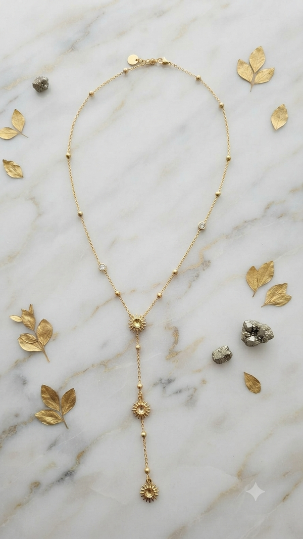 Elegante Y-Kette mit Sonnen-Anhängern in Gold – Filigrane Lariat-Halskette für Frauen