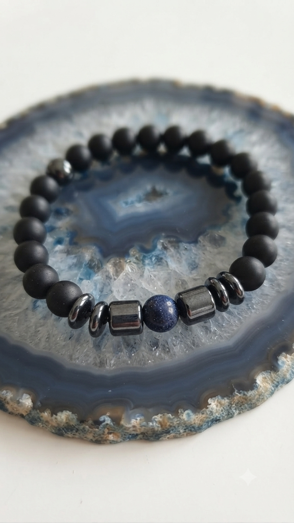 Maskulines Onyx- und Hämatit-Perlenarmband (6 mm) für Männer