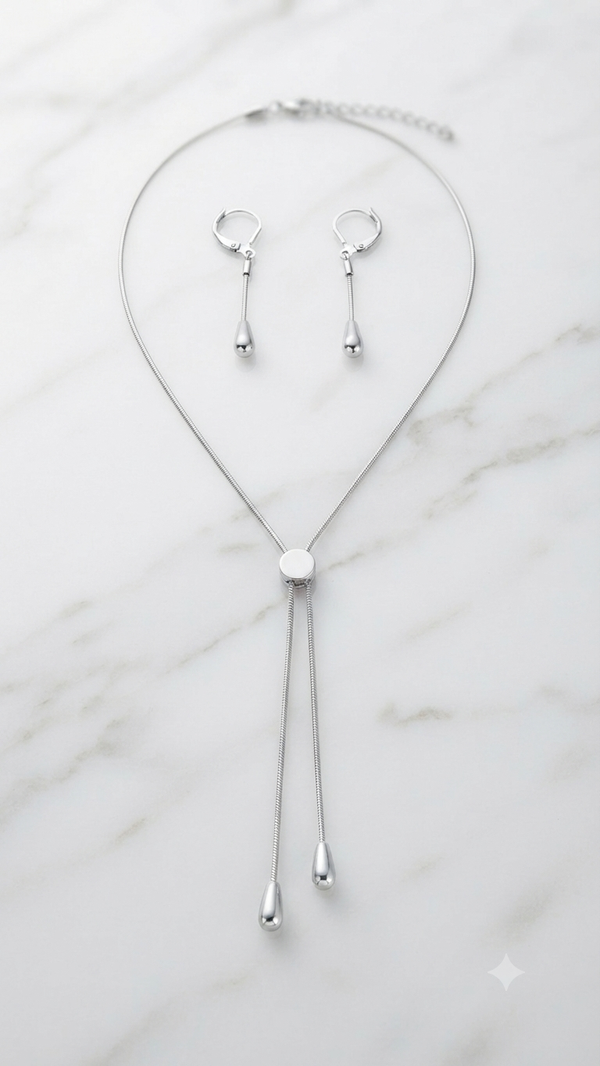 Silbernes Schmuckset mit verstellbarer Y-Kette & Ohrringen für Frauen