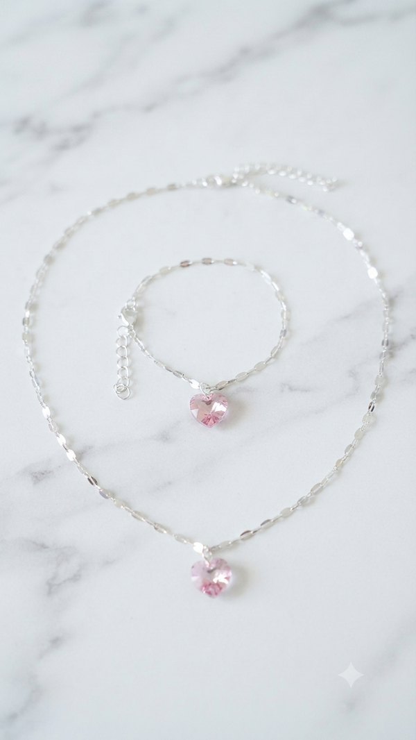 „Rosa Kristallherz“ Halskette & Armband für Frauen