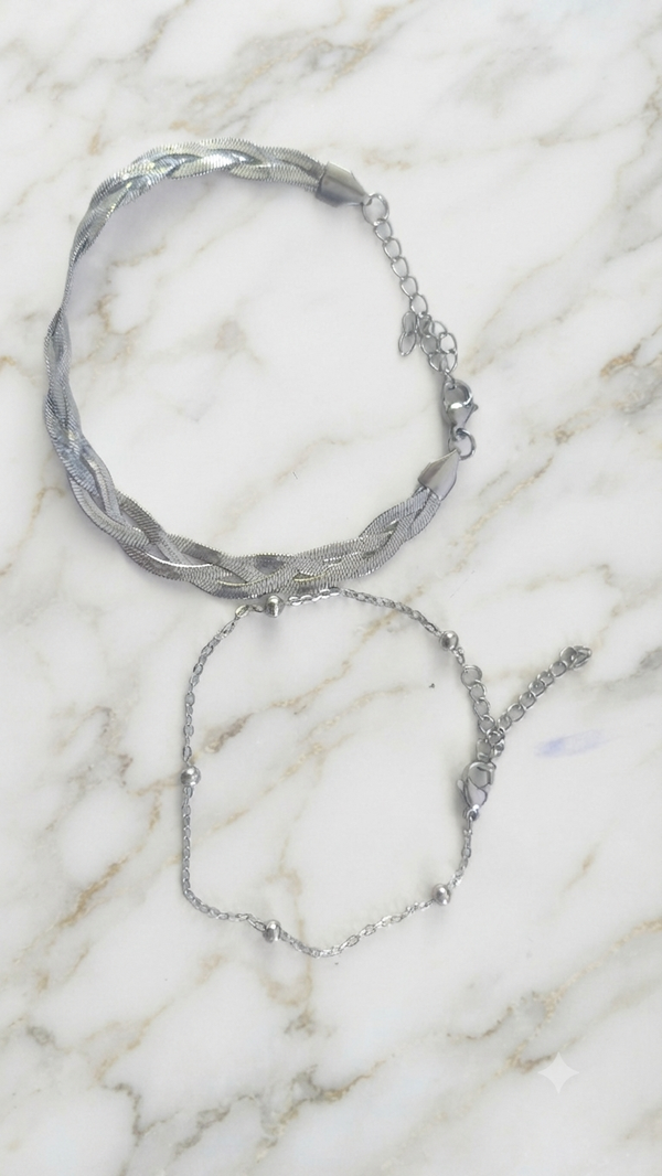 Edelstahl-Armband Set „Geflochtene Eleganz“ 21,5 cm für Frauen