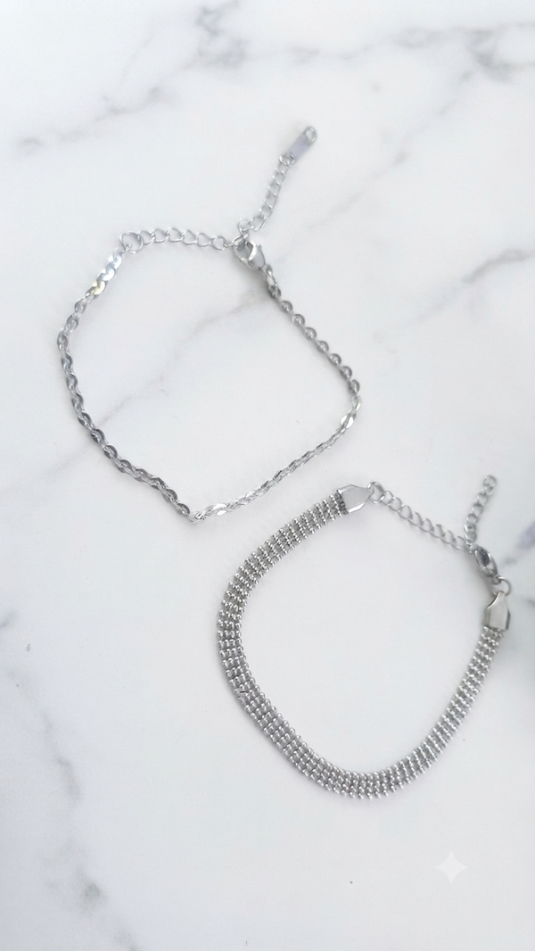 Edelstahl-Armband Set „Silberne Struktur“ 22 cm für Frauen
