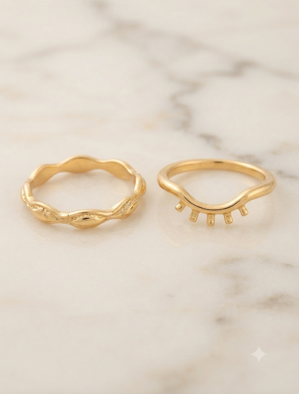 Wave & Crown Ring-Set für Frauen