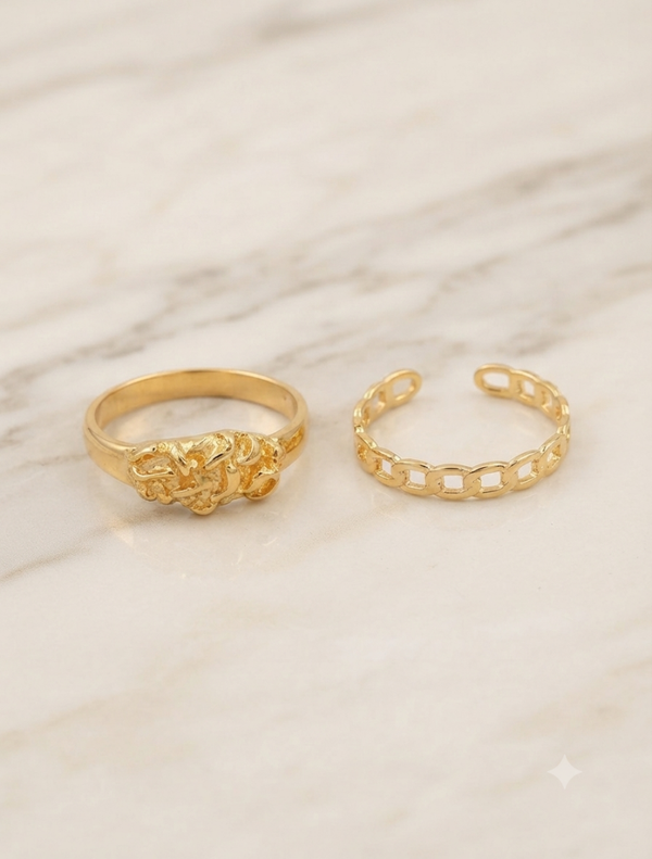 Ring-Set „Raw Elements“ (18 mm, Gold-Optik) für Frauen