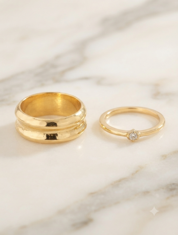 Ring-Set „Minimal Elegance“ (15 mm & 17 mm, Gold-Optik) für Frauen