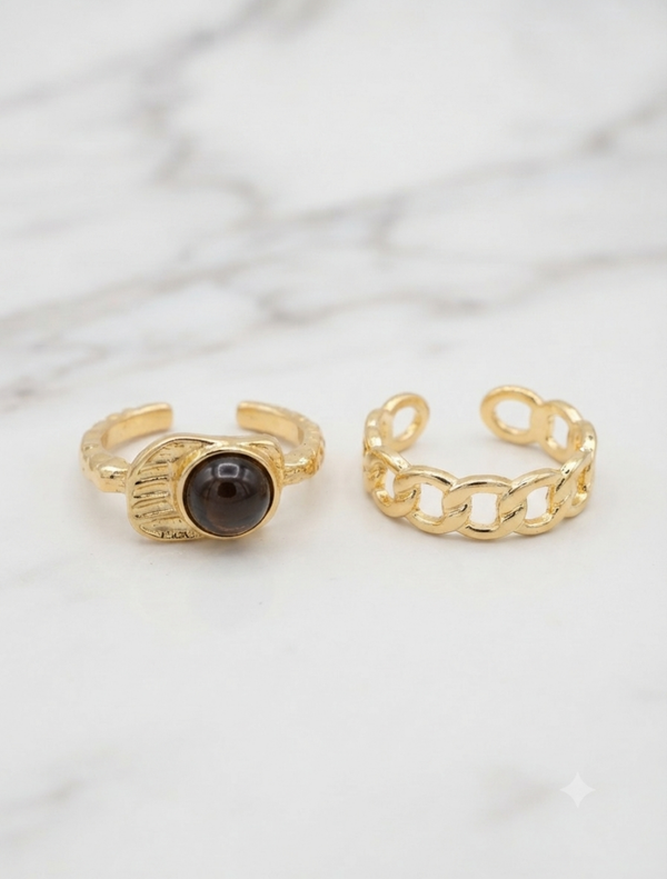 Ring-Set „Urban Vintage“ (16 mm & 16 mm, Gold-Optik) für Frauen