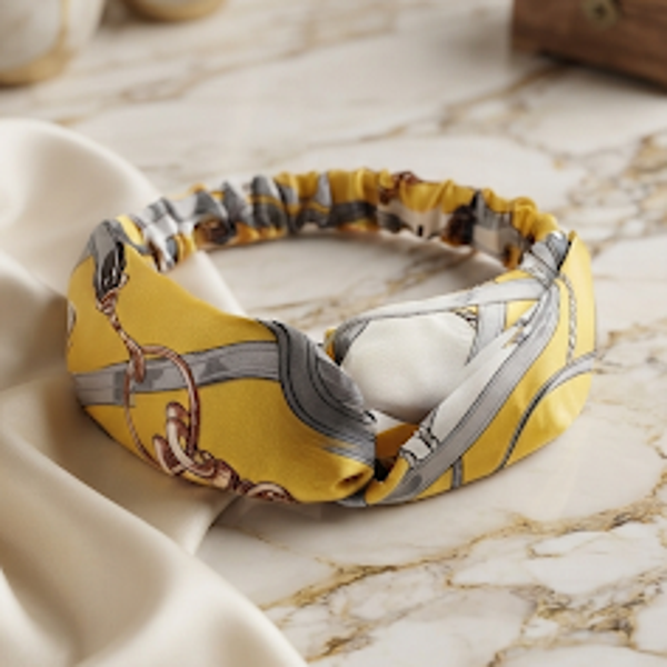 Geknotetes Satin-Kopfband mit elegantem Kettenprint für Frauen