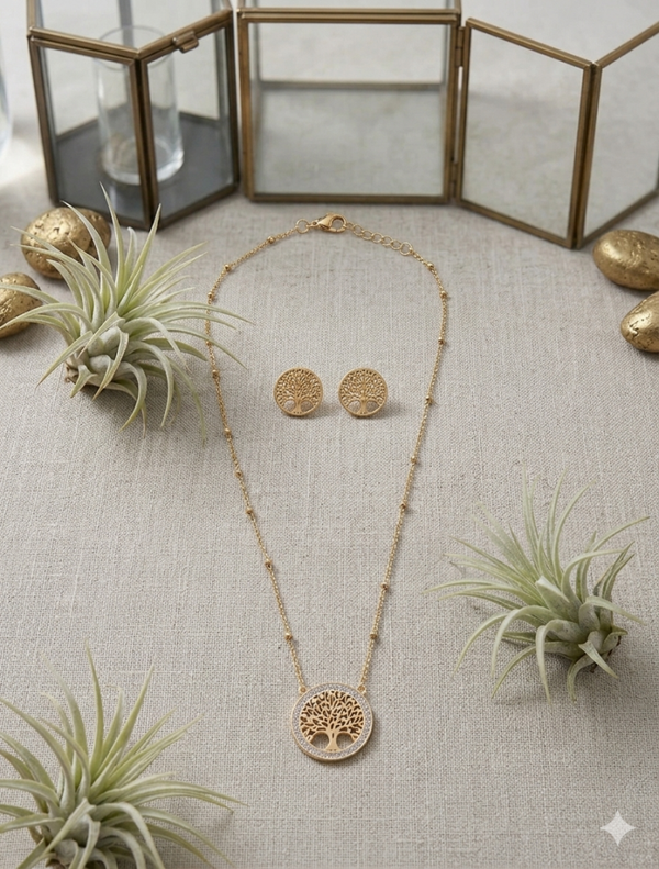 „Tree of Life“ – Halskette & Ohrstecker mit Strass-Verzierung  (Für Frauen)