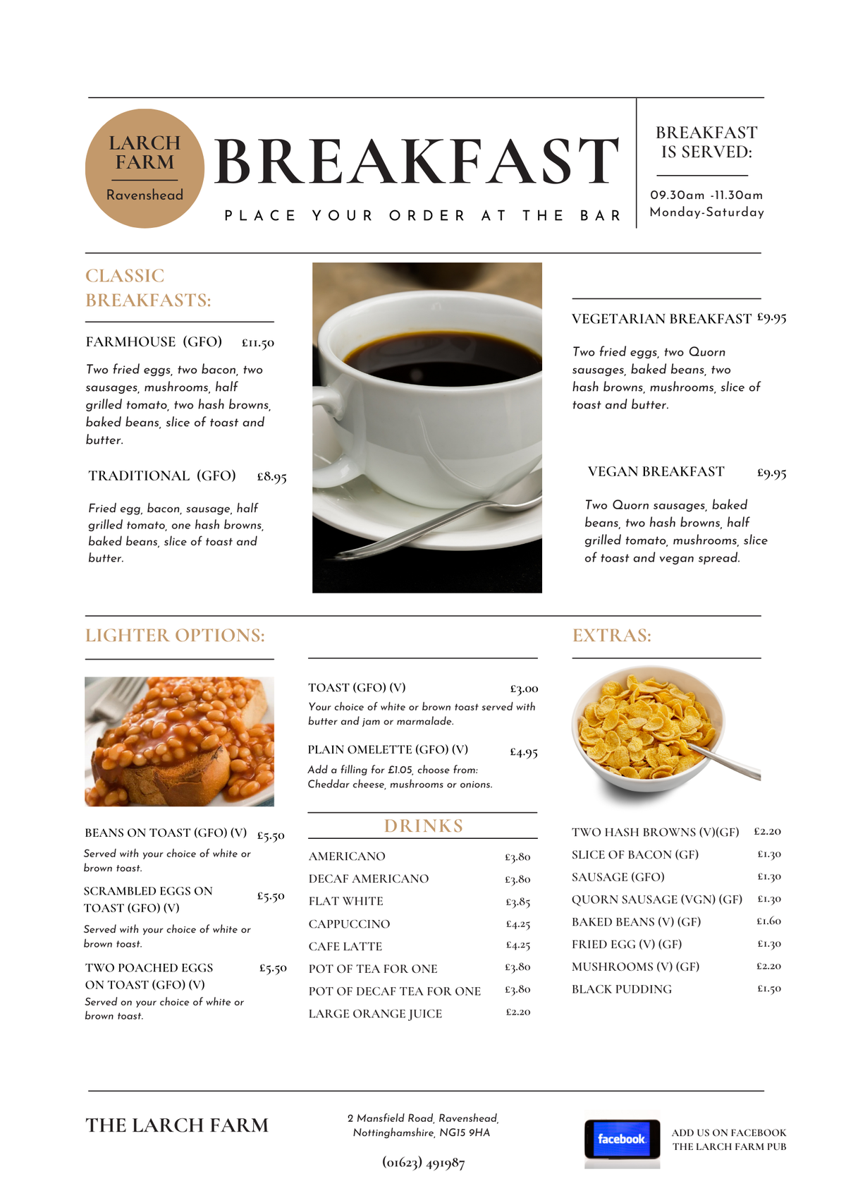 Detailed Breakfast Menu Menu