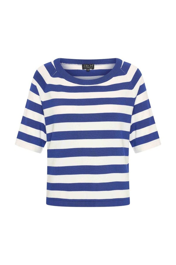 Zilch, top roundneck, stripe royal blue