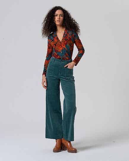 Surkana, broek wijde pijp, steel blue