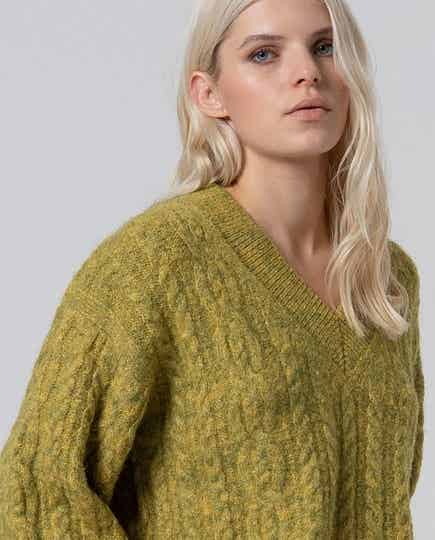 Surkana, oversized cable knitted sweater, khaki dark