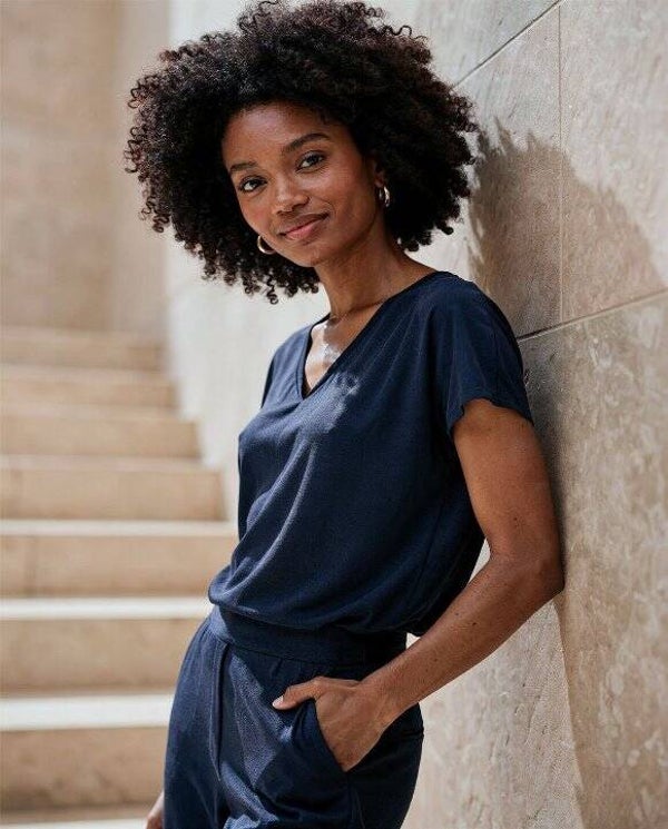 Surkana, sleeveless V neck t shirt, navy blue