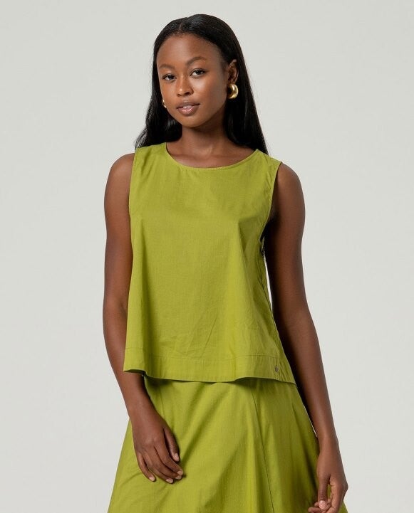 Surkana, round neck top, green