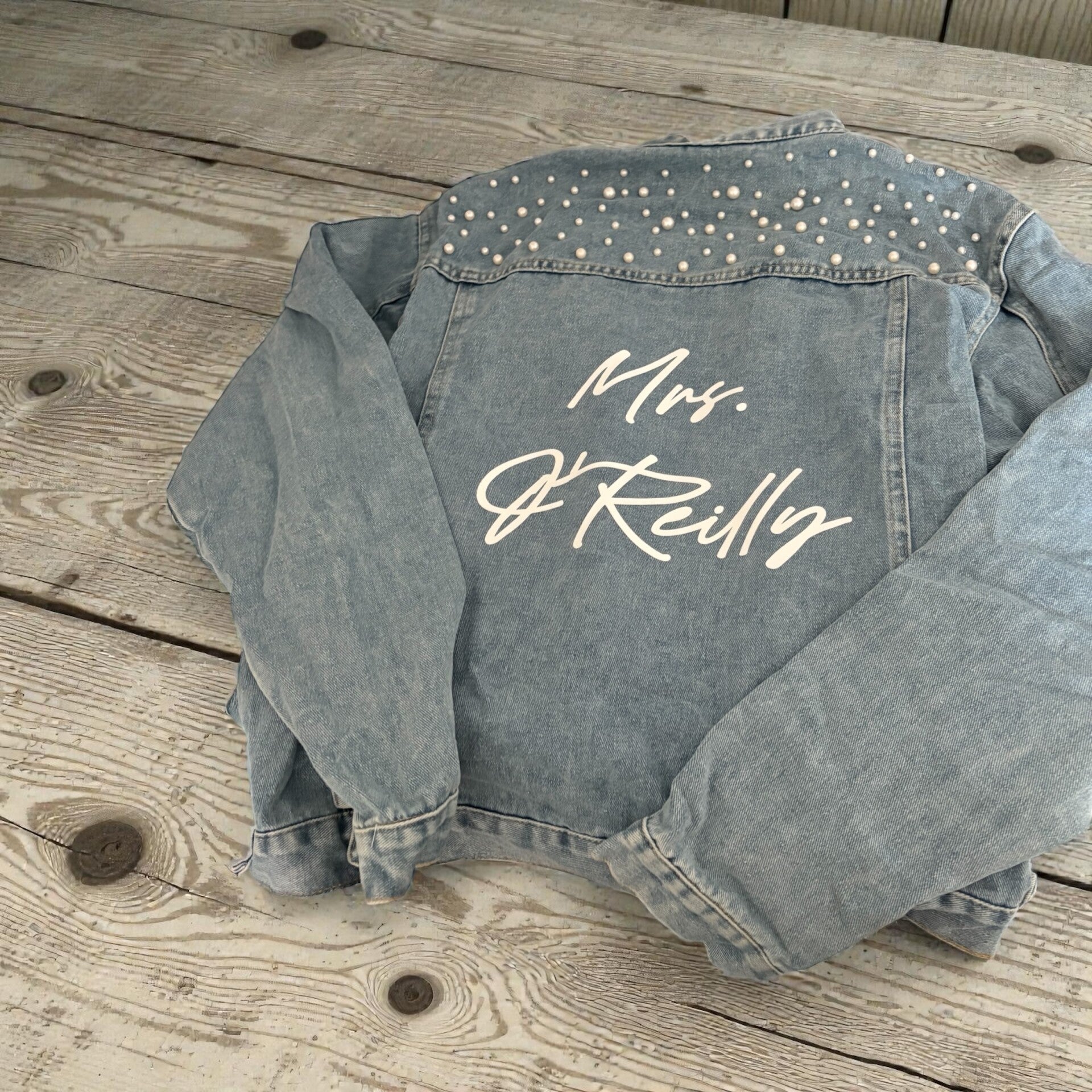 Pearl Embellished Personalised Denim Jacket