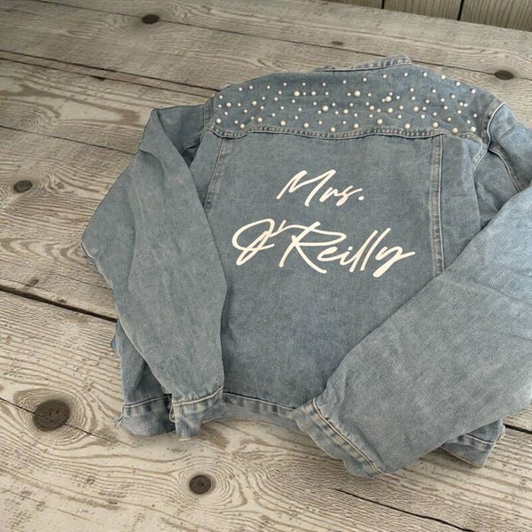 Pearl Embellished Personalised Denim Jacket