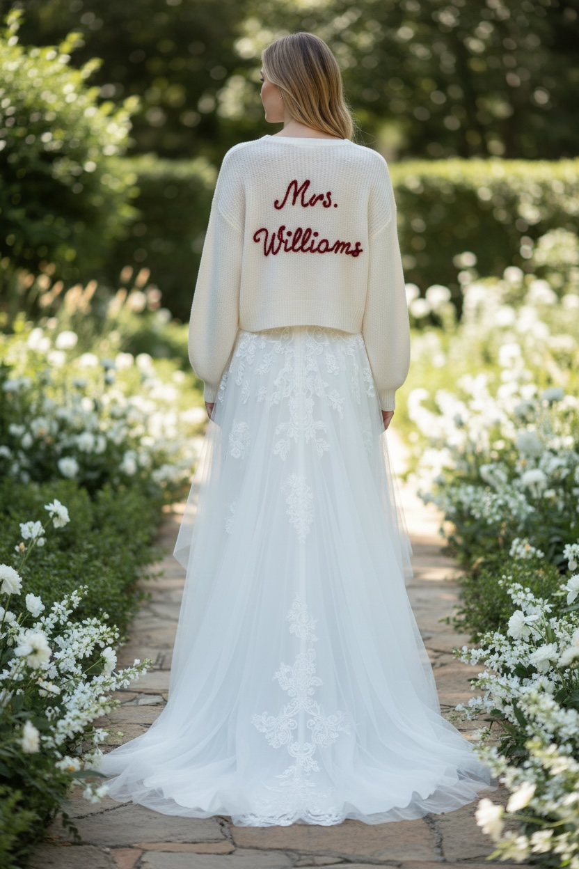 Personalised cropped bridal cardigan