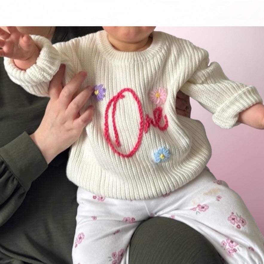 Kids Personalised Birthday Jumpers – Hand Embroidered Age | Custom Colour Options
