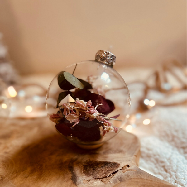 Kerstbal Droogbloemen - Rood/Roze/Groen - Personaliseren met Naam