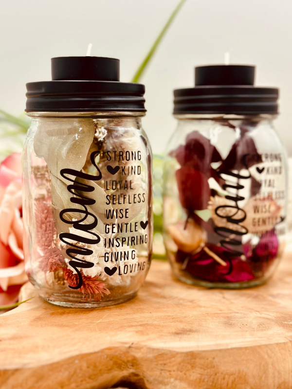 Moederdag - Theelichthouder met Droogbloemen