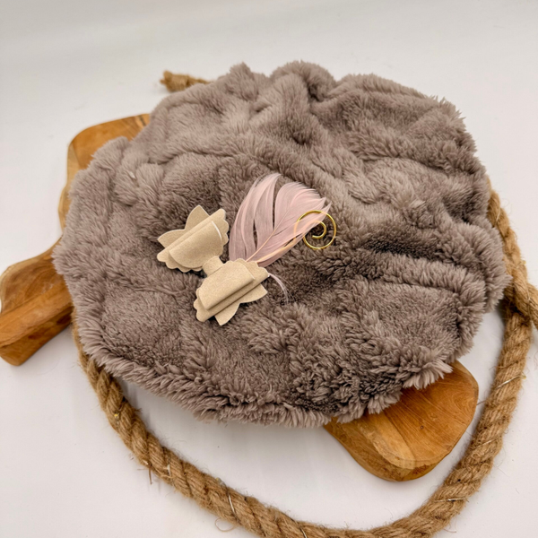 Pietenmuts - Fleece Taupe Veer Roze