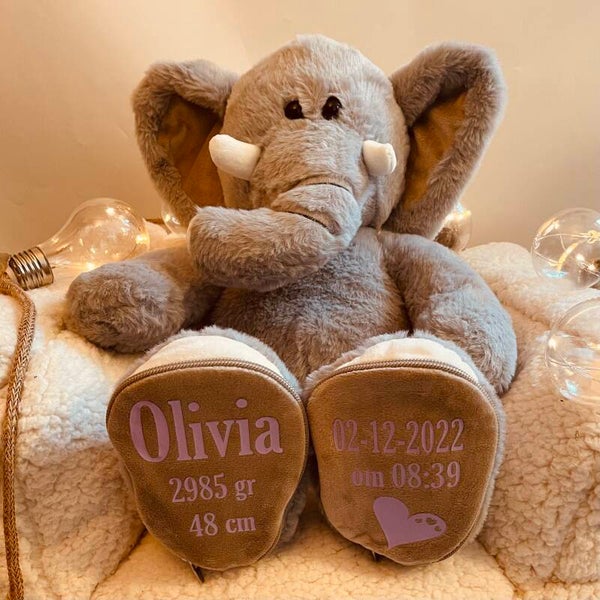 Sole Mates - Olifant Luka - Grijs met Geboorte Gegevens