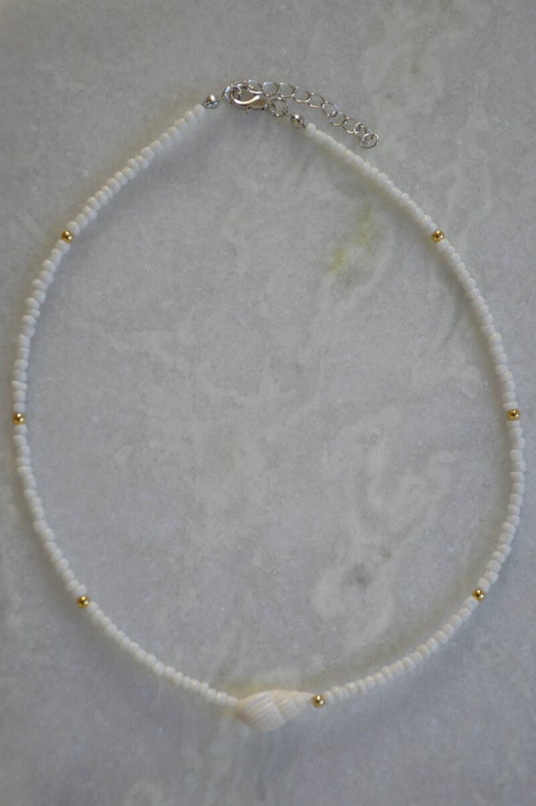 White beads shell necklace