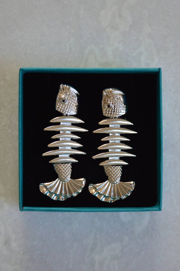 Fish bone earrings silver