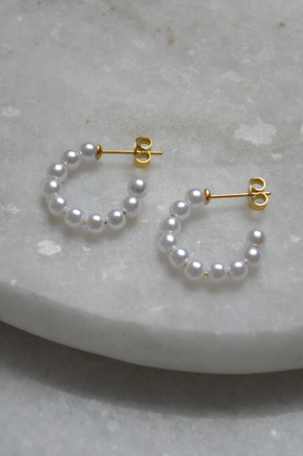 Faux pearl hoop earrings